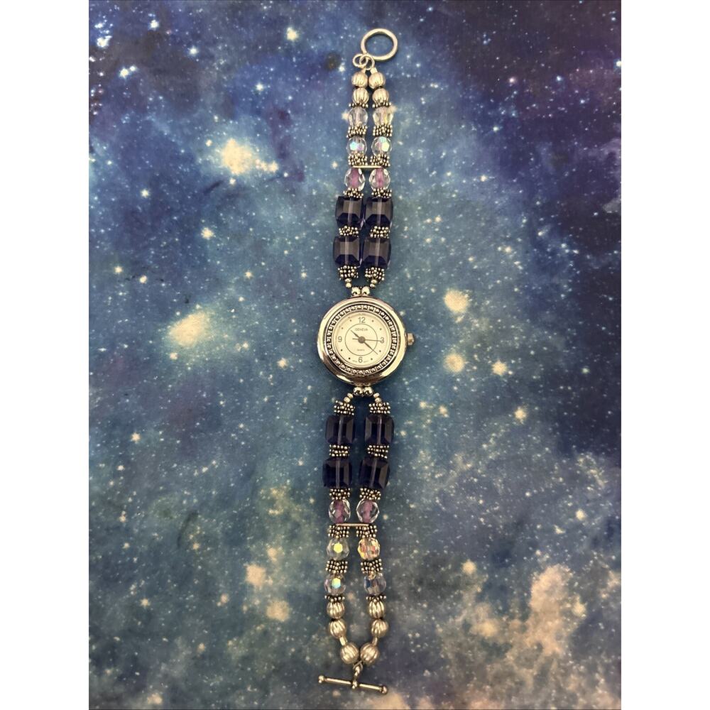 Geneva Silver Tone Purple Stone Band Women’s Quartz Watch - Picture 2 of 8